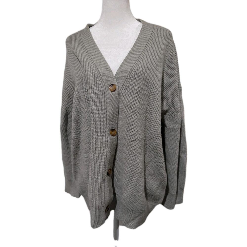 LILLUSORY Women's Size Medium Cardigan Retro Grandpa Sweater Gray Oversized Top